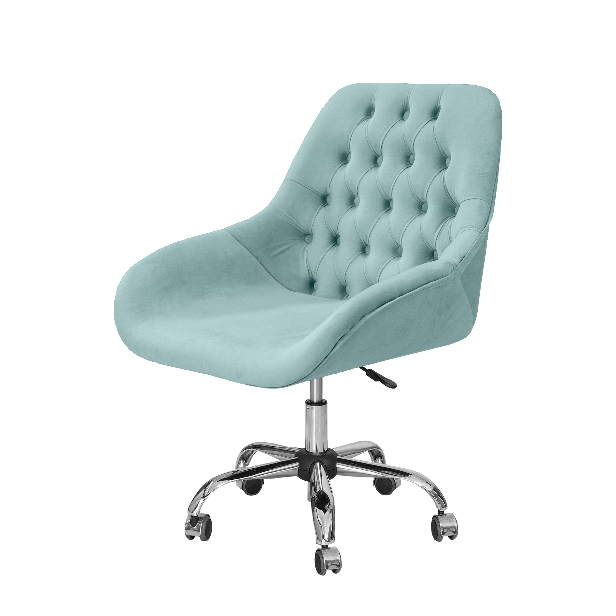 Cadeira Poltrona Alice Veludo Azul Tiffany Base Rodinhas e Altura Regulável - 1