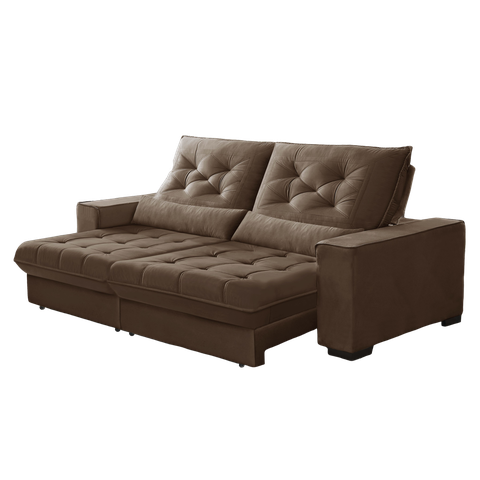 Sofá Retrátil e Reclinável 2,70m Pillow Top Juliette Suede Marrom Café