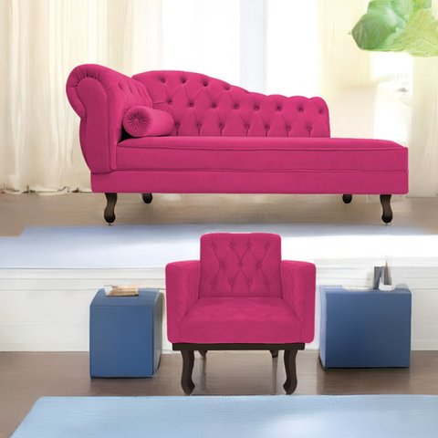 Kit Diva Recamier Diana 160cm Lado Direito e 01 Poltrona Classic Suede - Doce Sonho Móveis RECAMIER 