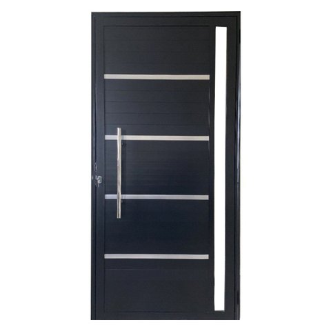 Porta Pivotante com Puxador, Friso e Vidro Alumínio Preto Linha 25:Esquerda/ 210 x 120