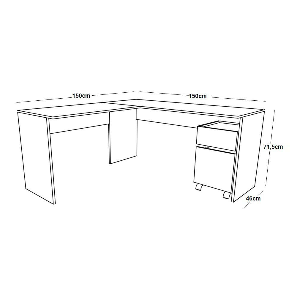 Mesa em L para Escritório 150cm com Gaveteiro Volante Cor:preto - 2