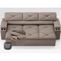 Sofá com Porta Copos Retrátil e Reclinável Pop 2,05m Velosuede Capuccino - Netsofas - 5