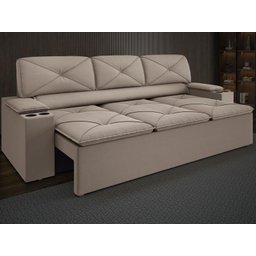 Sofá com Porta Copos Retrátil e Reclinável Pop 2,05m Velosuede Capuccino - Netsofas - 1