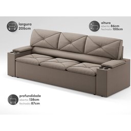 Sofá com Porta Copos Retrátil e Reclinável Pop 2,05m Velosuede Capuccino - Netsofas - 2
