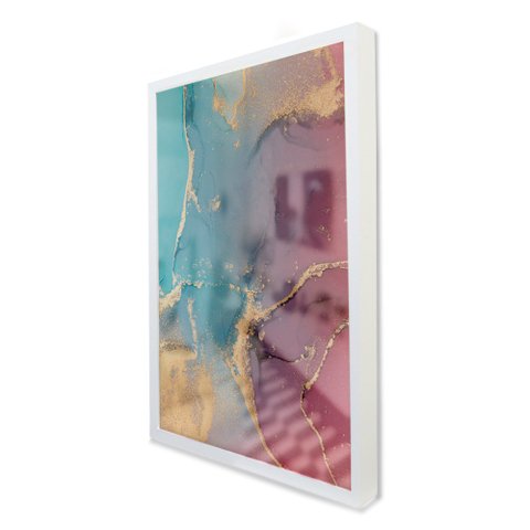 Quadro Decorativo Caixa Alta com Vidro Abstrato Mármore Luxe Perolado TaColado Moldura Branca 40x60c
