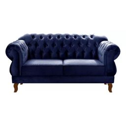 Sofá Chesterfield 2 Lugares Duquesa Vintage Retrô Capitonê Suede Azul Marinho - 1