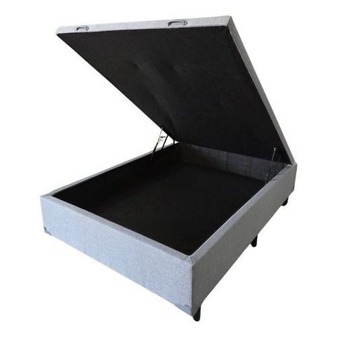 Base Box com Baú Casal Linho Cinza 1,38 X 1,88 Reforçada