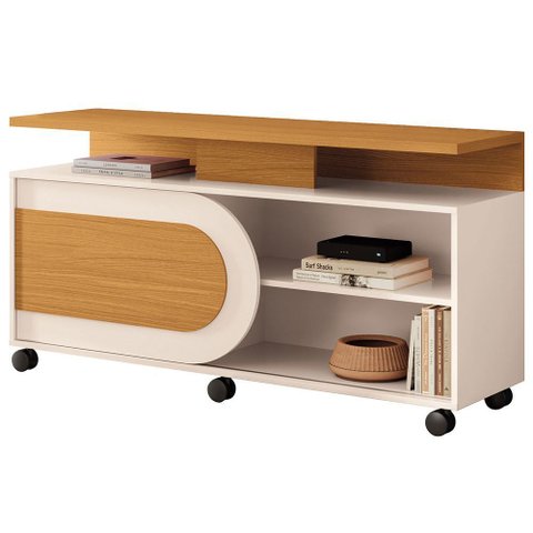 Rack para Sala de Estar TV 55 pol com Rodízios Batel B01 Cinamomo Off White - Lyam Decor