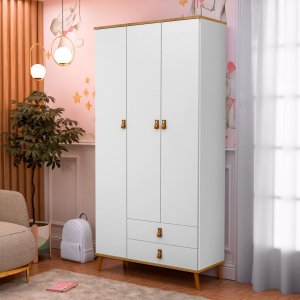 Roupeiro Jujuba Elegante com 3 Portas 2 Gavetas em Mdf:branco