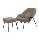 Ver imagem 2 de Poltrona Womb Chair com Puff Linho Base Preta Linha Premium Leitura e Descanso Sala Moderna - Bege