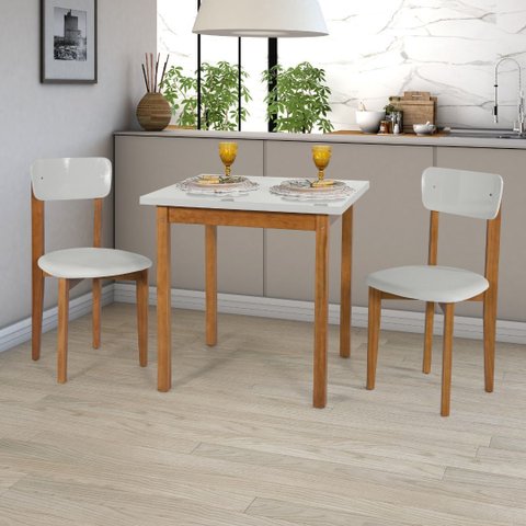Conjunto Jantar 80cm Mdf Pinus Estofado Resistente Confort:off White