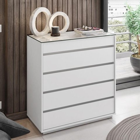 Cômoda Viena 5 Gavetas MDP MDF Corrediças Telescópicas Branco