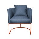 Ver imagem 2 de Poltrona Luaninha Linho Azul Base Metálica Cobre - Vallisa Decor