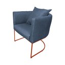 Ver imagem 1 de Poltrona Luaninha Linho Azul Base Metálica Cobre - Vallisa Decor