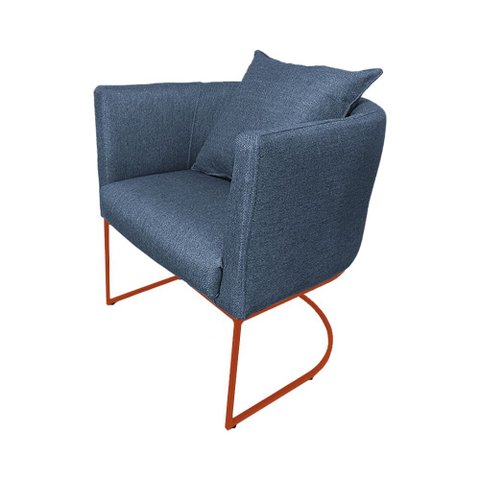 Poltrona Luaninha Linho Azul Base Metálica Cobre - Vallisa Decor