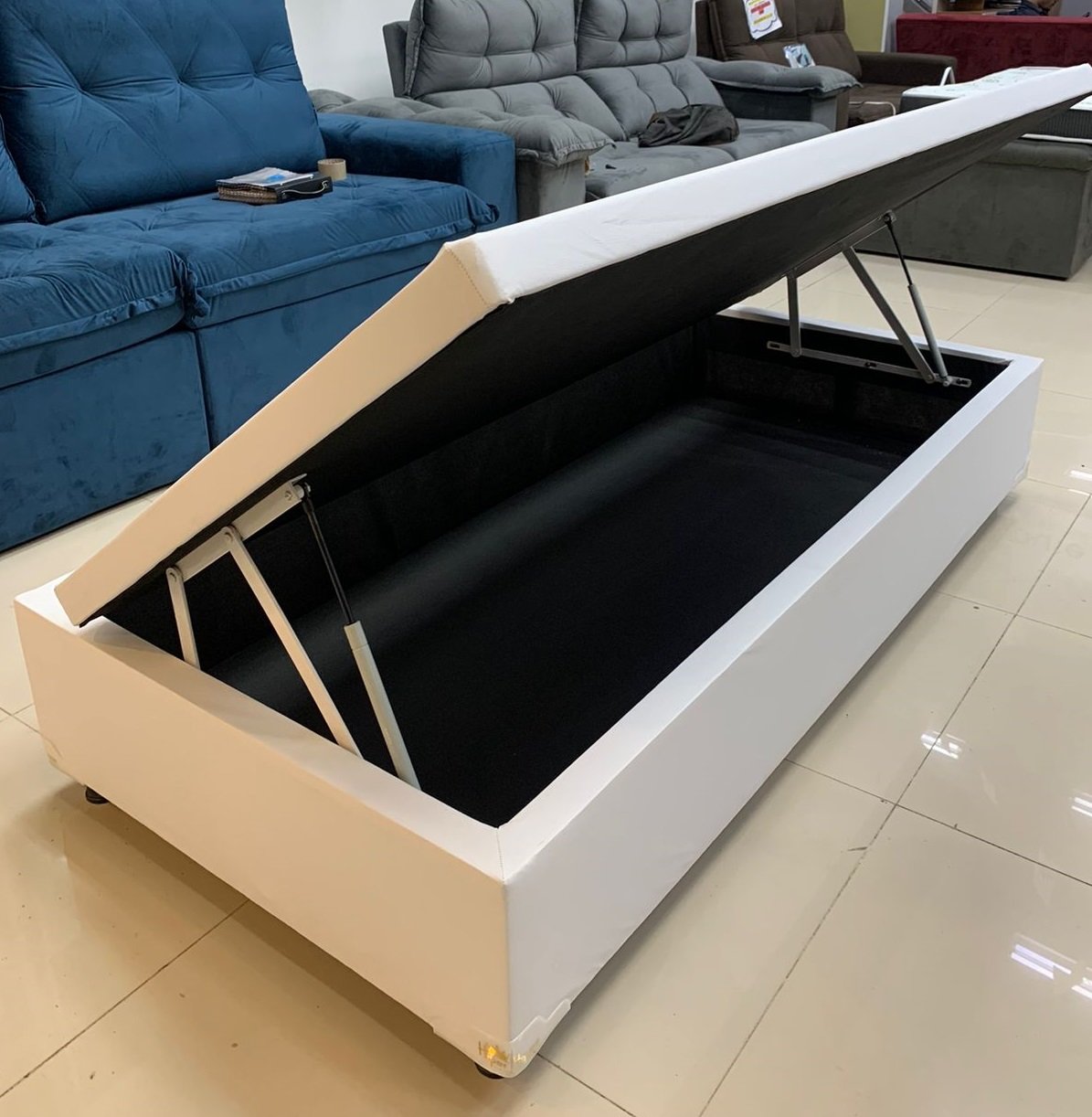 Cama Box Baú Solteiro Medida Especial 0,78 X 1,88 X 0,40 Premium Corino Branco