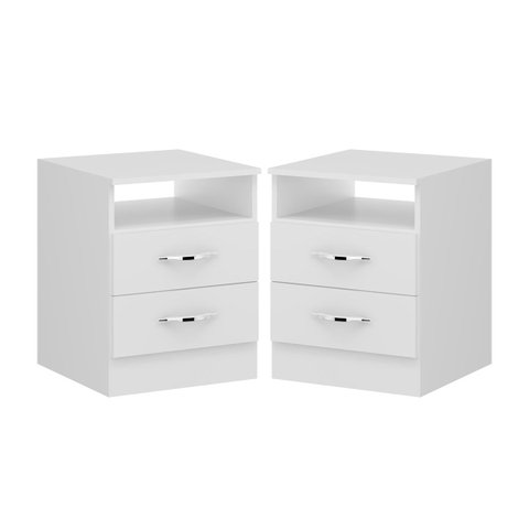 Kit 2 Mesa de Cabeceira 36 x 46 cm 2 Gavetas MDP Branco 1040 Prime