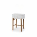 Ver imagem 3 de Mesa de Cabeceira 1 Gaveta MDF com Pés em Madeira Maciça Aurora Off White/Castanho