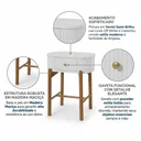 Ver imagem 2 de Mesa de Cabeceira 1 Gaveta MDF com Pés em Madeira Maciça Aurora Off White/Castanho