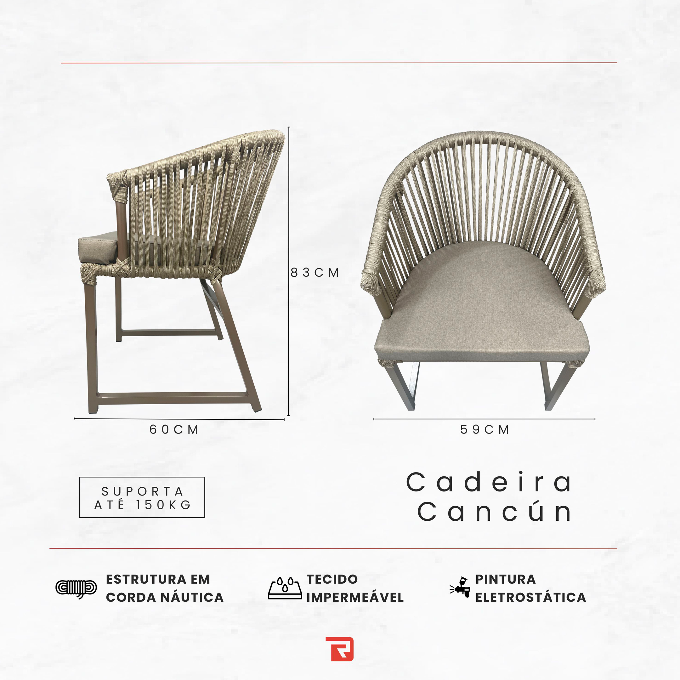 Cadeira Cancún - Alumínio Pintado Champagne, Corda Náutica Jardim Varanda Área Externa - Rami - 6