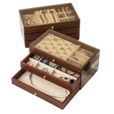 Porta Joias Relogio Caixa Organizadora Mesa Armario 3 Andares Madeira Divosoria Aneis Pulseiras Biju