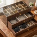 Ver imagem 4 de Porta Joias Relogio Caixa Organizadora Mesa Armario 3 Andares Madeira Divosoria Aneis Pulseiras Biju