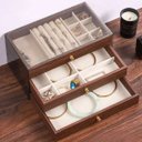 Ver imagem 5 de Porta Joias Relogio Caixa Organizadora Mesa Armario 3 Andares Madeira Divosoria Aneis Pulseiras Biju