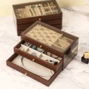 Ver imagem 3 de Porta Joias Relogio Caixa Organizadora Mesa Armario 3 Andares Madeira Divosoria Aneis Pulseiras Biju