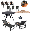 Ver imagem 1 de Jogo com Mesa Ripada 1,40m + 6 Cadeiras de Jardim e Piscina + Ombrelone