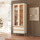 Ver imagem 1 de Cristaleira 2 Portas de Vidro e 2 Gavetas MDF Pés em Dourado 184CMX74CM Brisa Branco