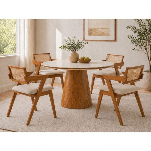 Conjunto Sala de Jantar Verona 4 Lugares Tampo com Vidro Off-White 110cm Imperial Móveis