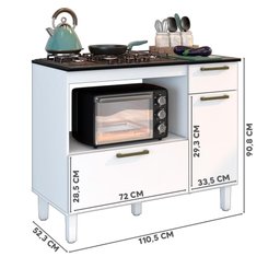 Balcão Para Cooktop 5 Bocas 2 Portas 1 Gaveta Branco Lacca Master Zanzini - 4