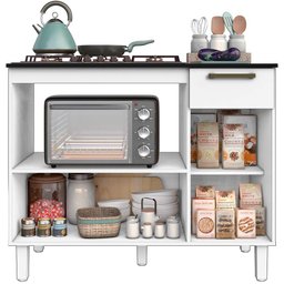 Balcão Para Cooktop 5 Bocas 2 Portas 1 Gaveta Branco Lacca Master Zanzini - 3