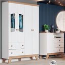 Ver imagem 2 de Guarda Roupa 4 Portas e Comoda 3 Gavetas Confete Branco Jequitiba Hp Henn