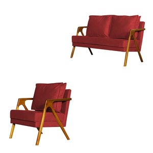 Kit 1 Poltrona Marilia + Namoradeira Marilia Recepção - Veludo Vermelho