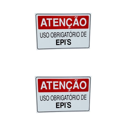 Kit 2 Placa de Sinalização Atencao Uso Obrigatorio de Epi`s