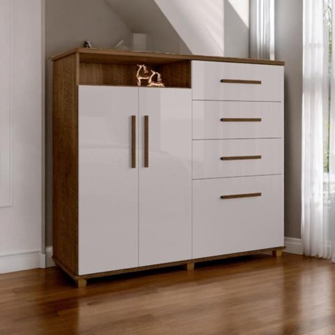 Cômoda Helena 4 Gavetas 2 Portas MDF Malbec e Off White Mobiliar Home Shop