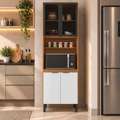Paneleiro 4 Portas com Nicho Firenze Amêndola / Branco Demóbile