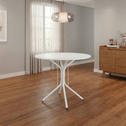 Mesa Jantar Redonda 70cm Branco MDF Base 4 Apoio Isa