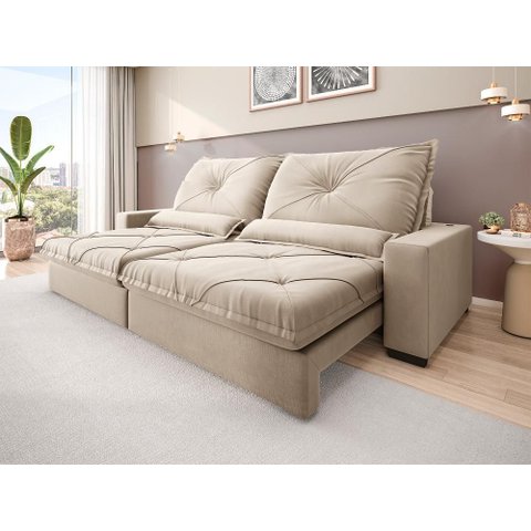Sofá Retrátil e Reclinável 2,40m Vogue Veludo Cristal - Netsofas - Areia