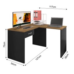 Mesa para escritório em L Gávea com 1 Gaveta 127cm Espresso Móveis Preto Black E Freijó - 3