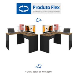 Mesa para escritório em L Gávea com 1 Gaveta 127cm Espresso Móveis Preto Black E Freijó - 4