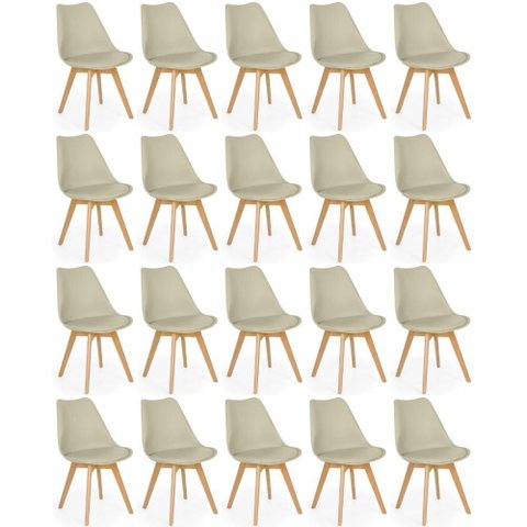 Conjunto 20 Cadeiras de Jantar Eames Wood Leda Design Estofada - Nude