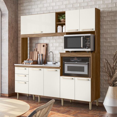 Kit Cozinha Pietra sem Tampo e Forro Carvalho/off White - Bela Móveis