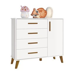 Quarto Infantil Retrô Ayla com Guarda Roupa, Berço e Cômoda Branco Fosco - Reller Móveis - 5