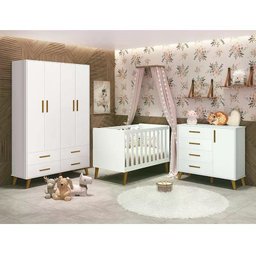 Quarto Infantil Retrô Ayla com Guarda Roupa, Berço e Cômoda Branco Fosco - Reller Móveis - 2