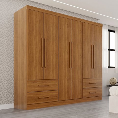 Guarda-Roupa Casal 6 Portas 4 Gavetas Texas Premium Marrom/Cinamomo