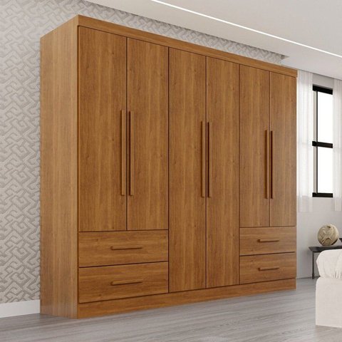 Guarda-Roupa Casal 6 Portas 4 Gavetas Texas Premium Marrom/Cinamomo