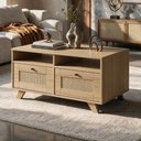 Ver imagem 4 de Mesa de Centro para Sala de Estar 2 Gavetas 91cm Pés Retrô Tessaro A05 Carvalho - Lyam Decor