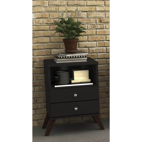 Mesa de Cabeceira 2 Gavetas 1 Nicho Retrô Rt 3103 Preto